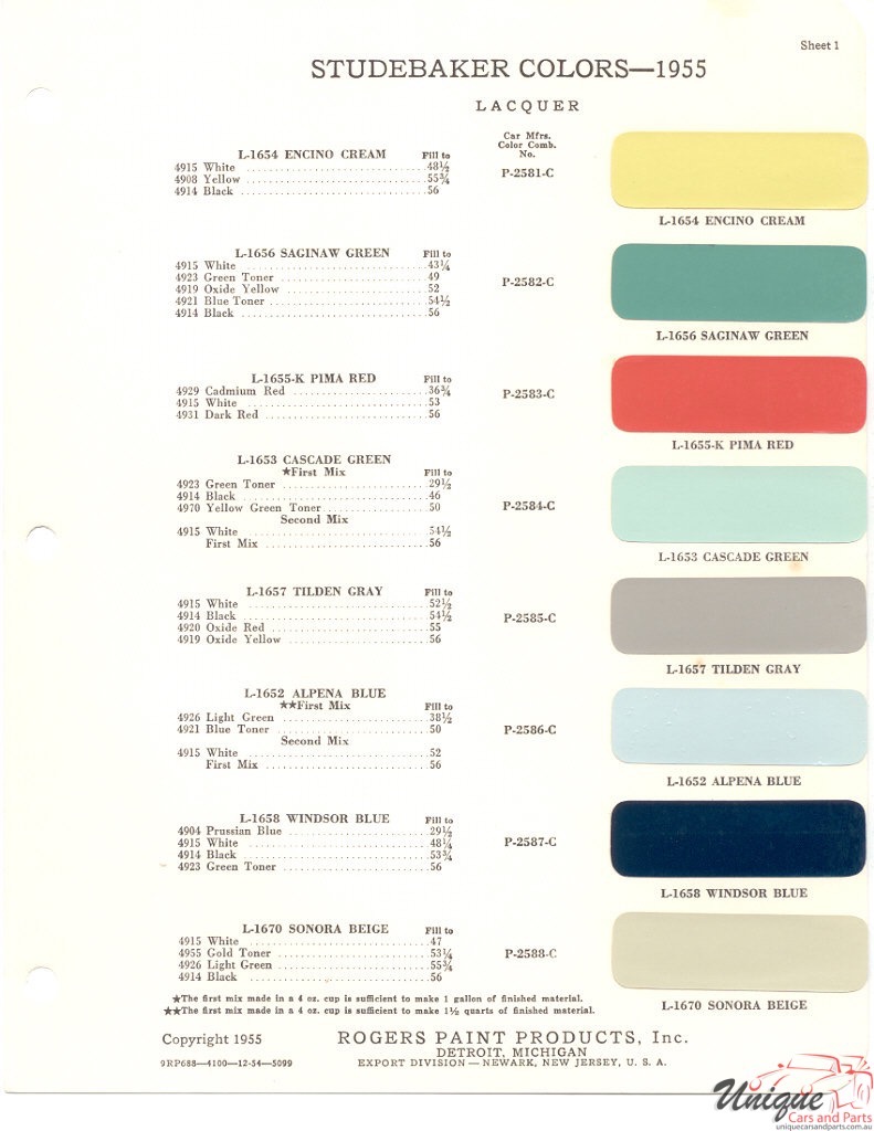 1955 Studebaker Paint Charts Acme 1